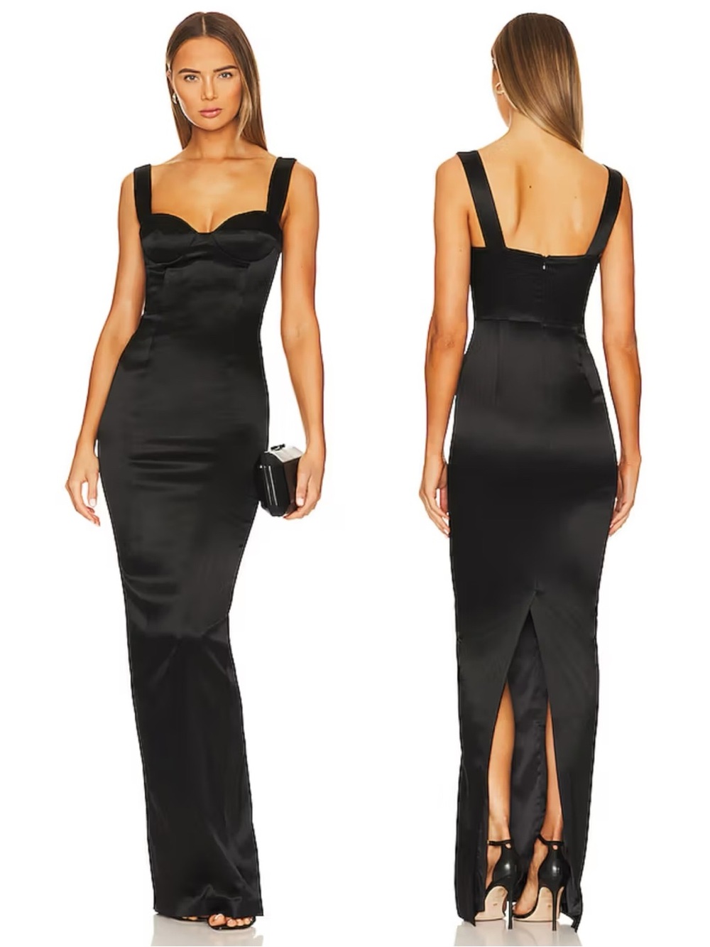SAU Lee Pamela Sleeveless Satin Gown Maxi Dress Black NEW with tags